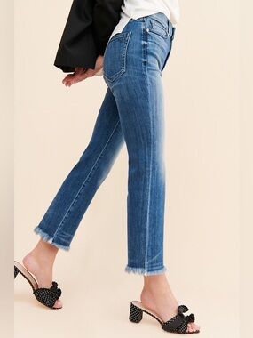 👖✨ AYR The Pop High Rise Cropped Frayed Bootcut Jeans Premium Stretch Denim